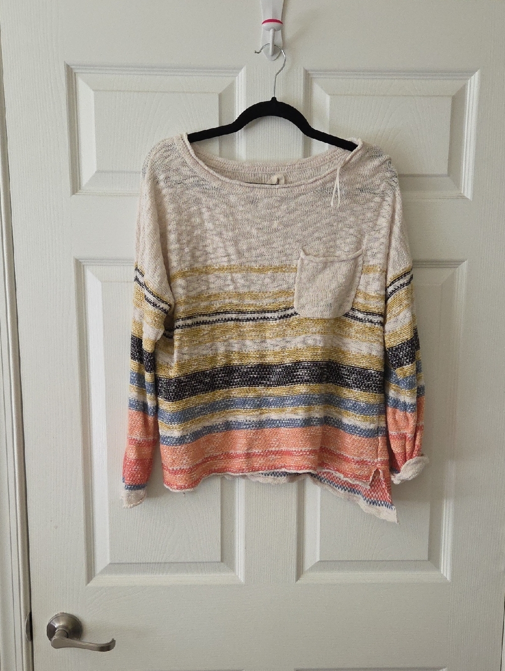 Rip Curl Cream Sweater with Yellow, Blue, Black and Coral Stripes
